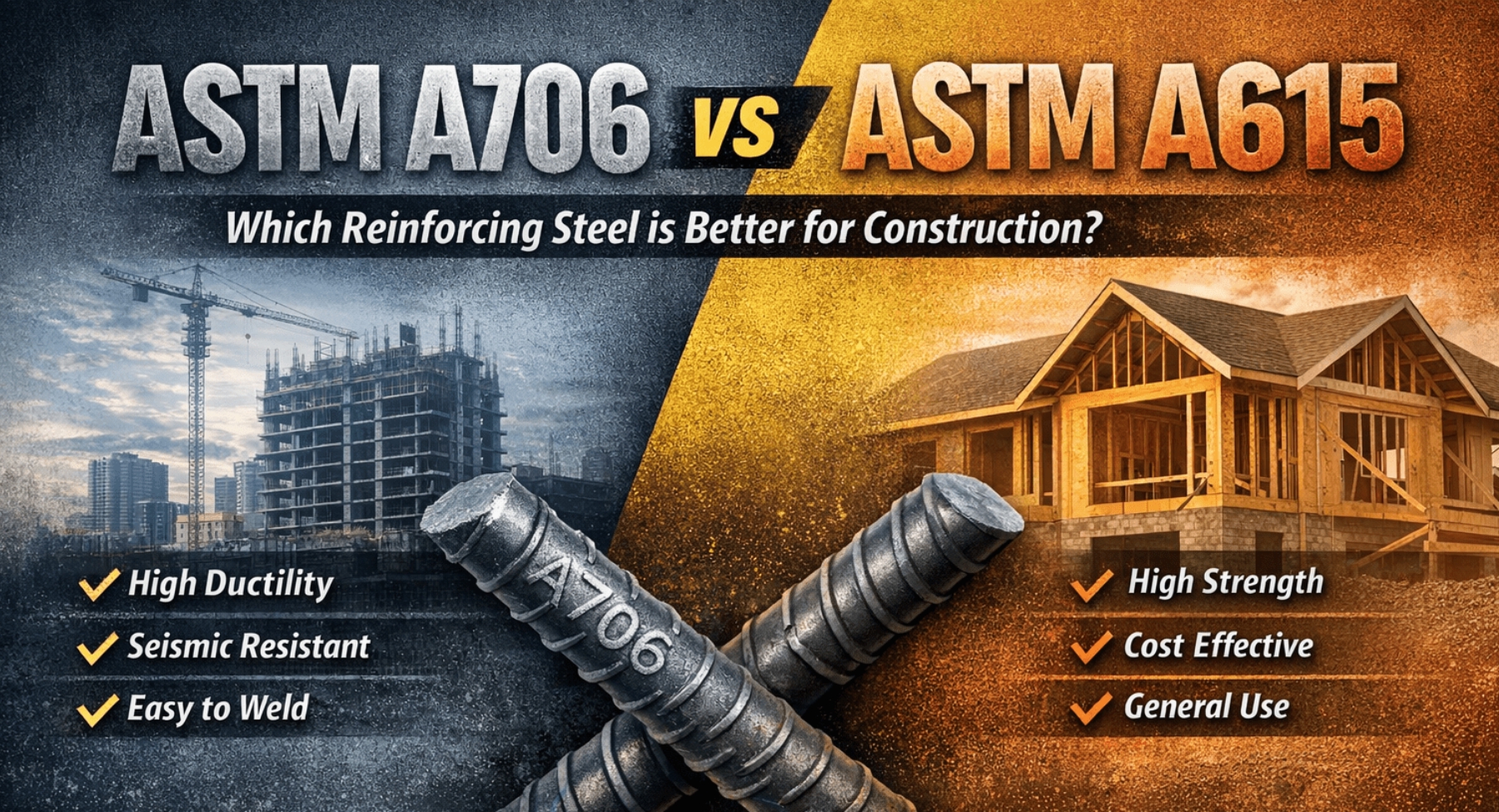 Read more about the article ASTM A706 vs ASTM A615: A Complete Comparison of Reinforcing Steel Standards