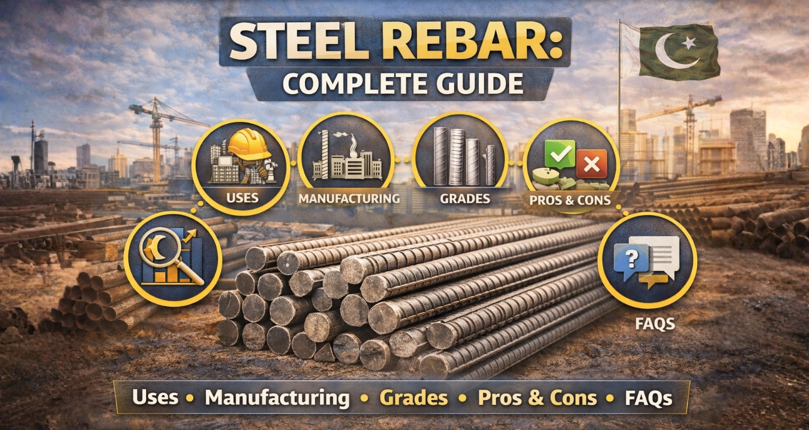 Read more about the article Steel Rebar: Complete Guide, Uses, Manufacturing, Grades, Pros & Cons, and FAQs